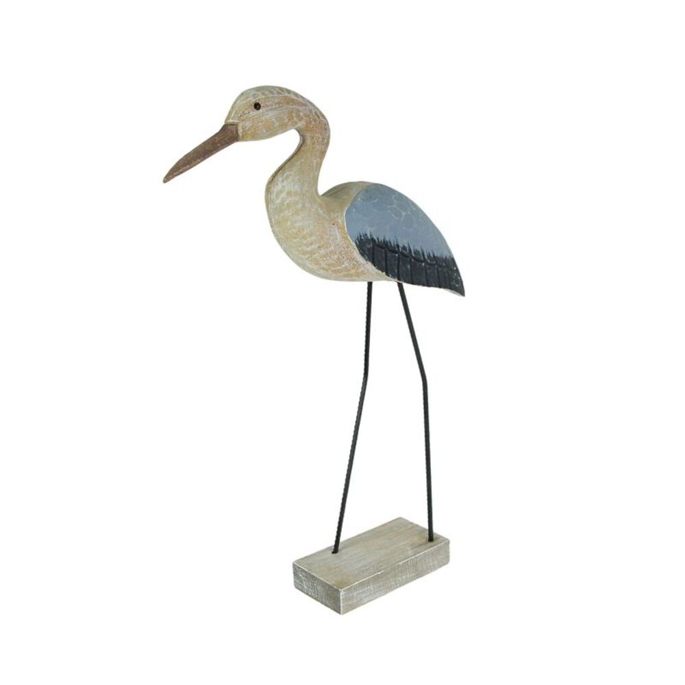 Hand Carved Egret Bird Statue - Blue & White - 19" High